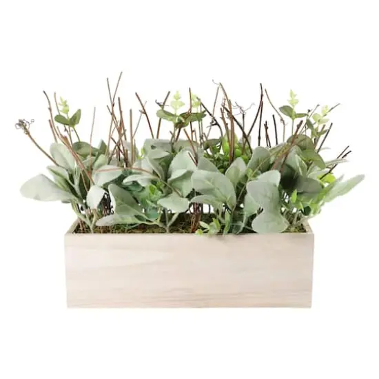 11" Lambs Ear Centerpiece in Woodgrain Planter {1}