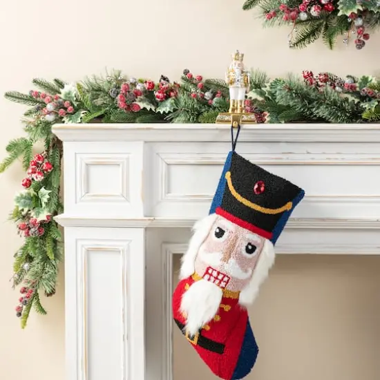 Glitzhome&reg; 21"L Hooked Christmas Nutcracker Stocking {4}
