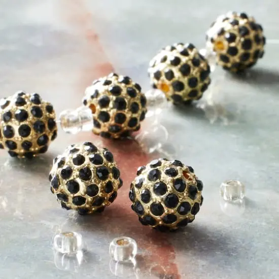 Black & Gold Metal Rhinestone Round Beads, 10mm by Bead Landing&trade; {3}