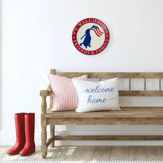 13.75" Welcome Friends & Family Patriotic Dog Metal Wall Sign {3}