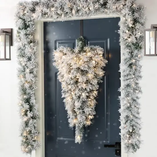 Glitzhome&reg; 3ft Pre-Lit Snow Flocked Greenery Pine Christmas Teardrop, Multicolor LED Lights and Timer {4}