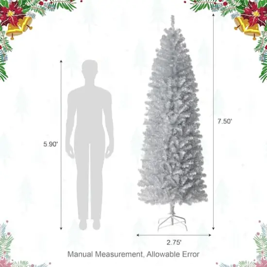 7.5ft. Unlit Silver Pencil Tinsel Artificial Christmas Tree {9}