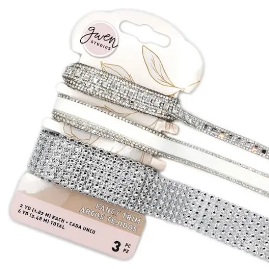 Gwen Studios 6yd. Satin & Rhinestone Trim Set White {5}