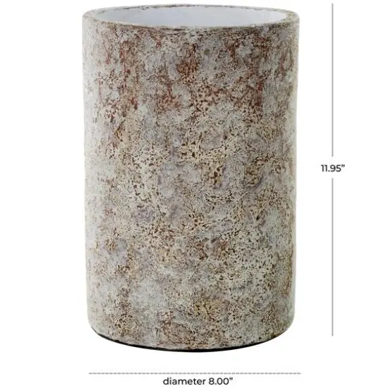 12" Brown Ceramic Wide Textured Vase {8}