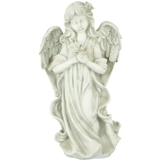 17" Peaceful Angel Holding a Rose Outdoor Garden Statue {1}
