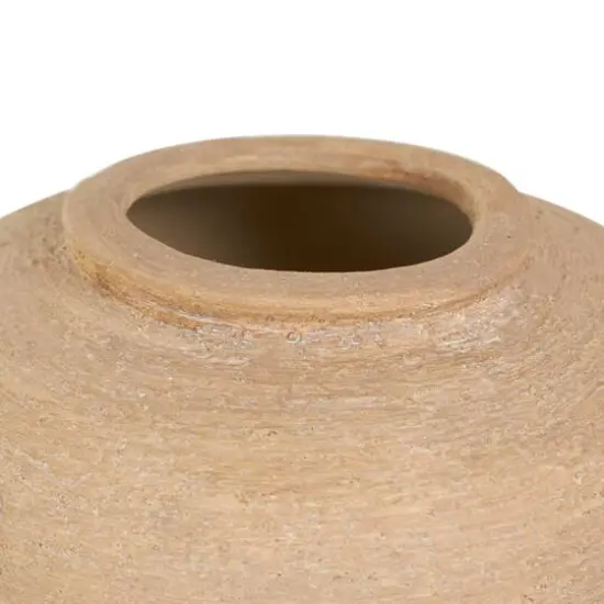 12" Beige Ceramic Wide Textured Vase {5}