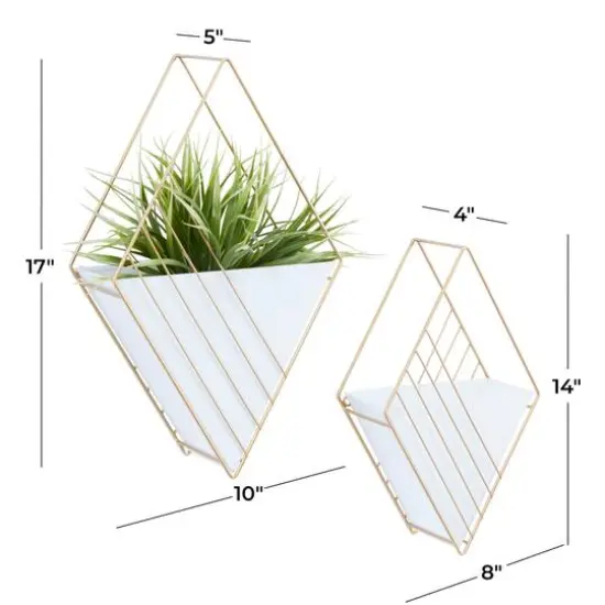 CosmoLiving by Cosmopolitan Set of 2 White Iron Contemporary Planter, 17" x 10" x 5" {7}