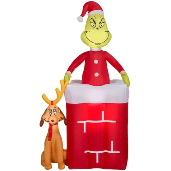 6ft. Animated Airblown&reg; Inflatable Christmas Grinch in Chimney {1}