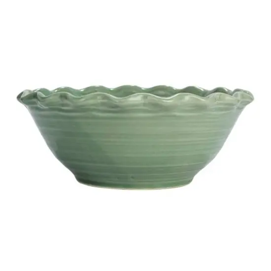 Hello Honey&reg; 10" Blue, Green & Cream Stoneware Bowl with Scalloped Edge Set {7}