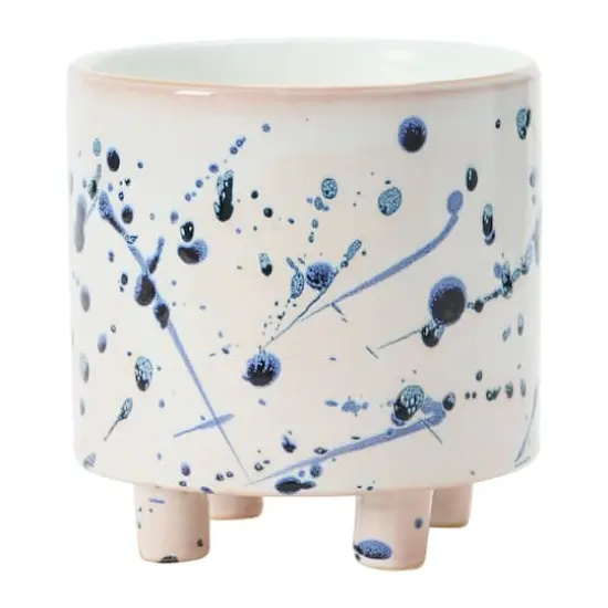 Hello Honey&reg; 6" White & Blue Splatter Design Stoneware Footed Planter {3}