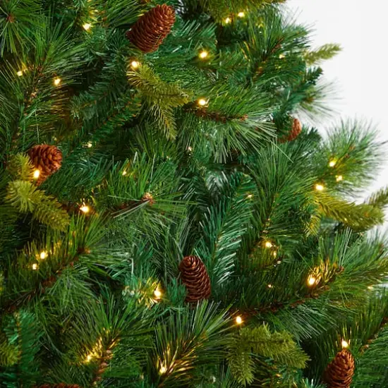 8ft. Pre-Lit West Virginia Mixed Pine Artificial Christmas Tree with Pinecones, Clear LED Lights {5}