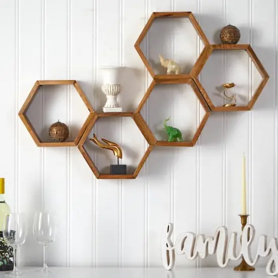 12" Wooden Hexagon Floating Honeycomb Shelf (Set of 5) {4}