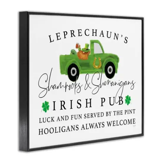 Stupell Industries Irish Pub Whimsical Leprechaun Green Shamrock Details Framed Giclee Art Black {4}