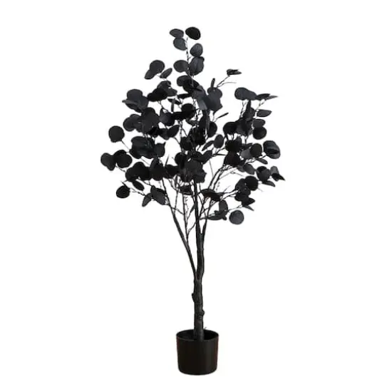 4ft. Pre-Lit Artificial Halloween Black Eucalyptus Tree with 160 Orange & Purple LED Lights {1}
