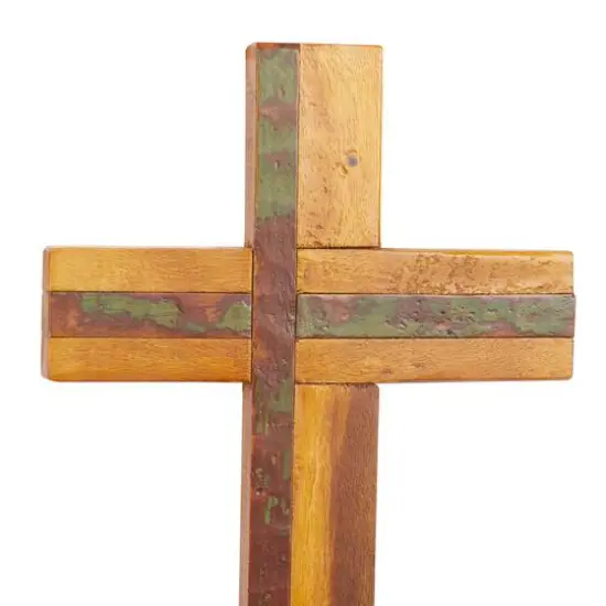 Brown Wood Industrial Cross Wall Decor, 20" x 12" x 2" {5}