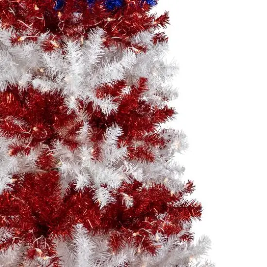 6ft. Pre-Lit Americana Tinsel Artificial Christmas Tree, Clear Lights {5}