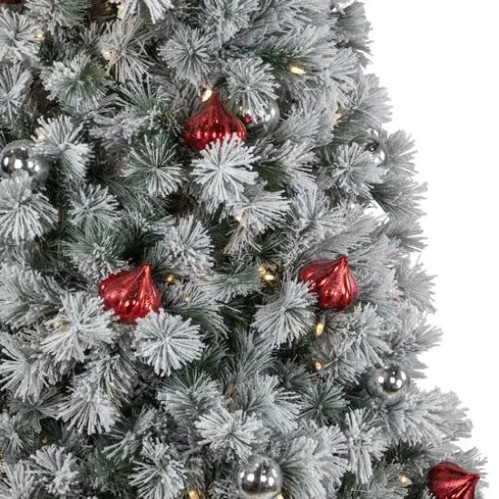 7.5ft. Pre-Lit Snowy Bristle Pine Artificial Christmas Tree with Ornaments, Warm White LED Lights {4}