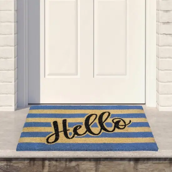 Natural Coir Striped Hello Doormat {3}