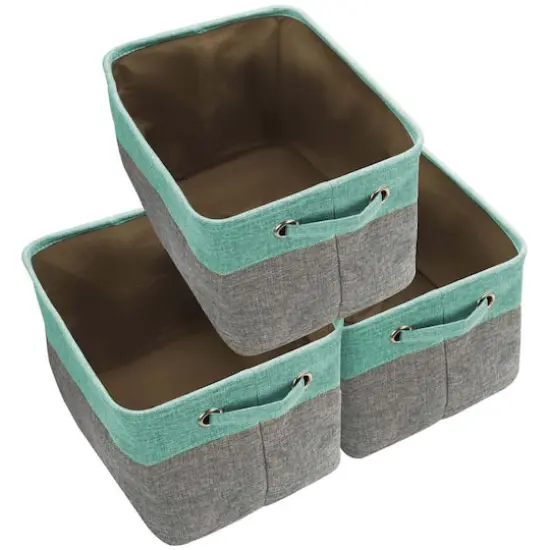 Sorbus 15" Twill Collapsible Storage Basket Set Teal {4}
