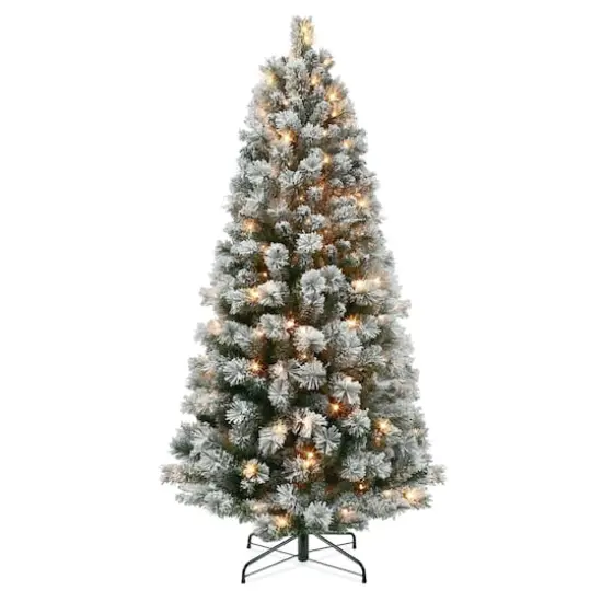 6ft. Pre-Lit Flocked Montana Pine Artificial Christmas Tree, Dual-Color LED Lights {1}