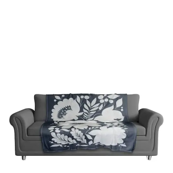 Indigo Flower Print 50" x 60" Coral Fleece Blanket {4}