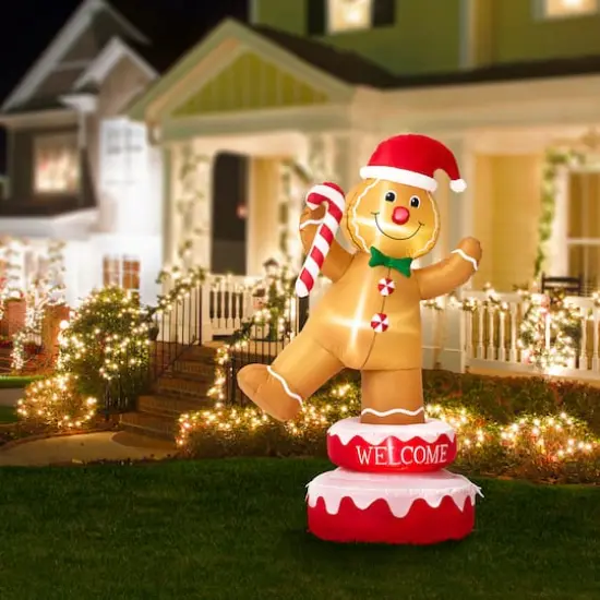 Glitzhome&reg; 6ft. Lighted Inflatable Rotating Gingerbread Man D&eacute;cor {11}
