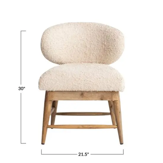 Hello Honey&reg; 30" Ivory Boucle Cotton Upholstered Chair with Wood Legs {1}