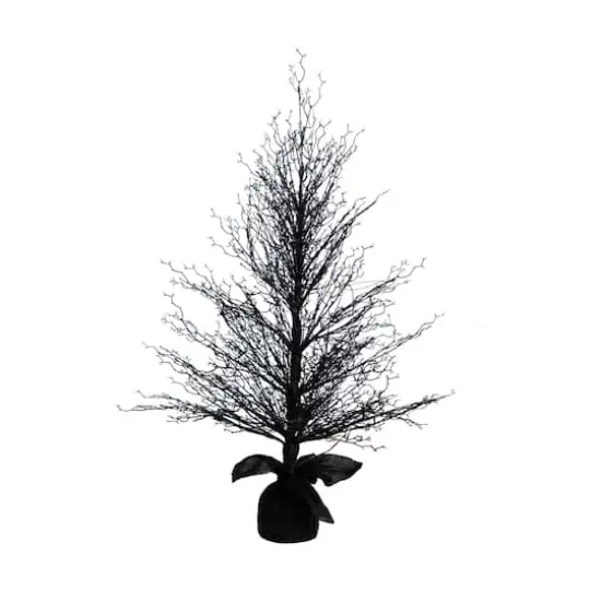 4ft. Pre-Lit LED Halloween Black Twig Artificial Fall Tree in Burlap Planter {1}