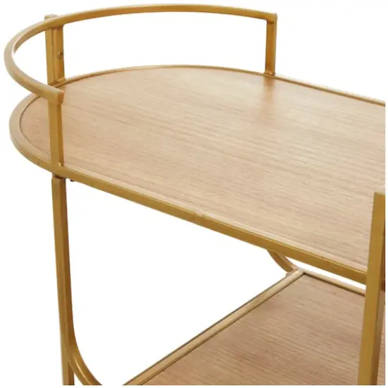 Gold Wood Rolling 3 Shelves Bar Cart with Handles 30" x 15" x 30" {4}