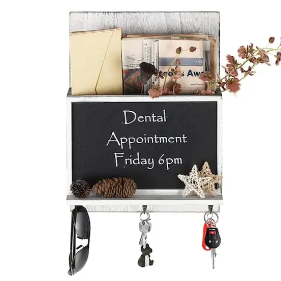 NEX&trade; 16" Gray White Wall-Mounted Key & Mail Holder with Chalkboard {1}