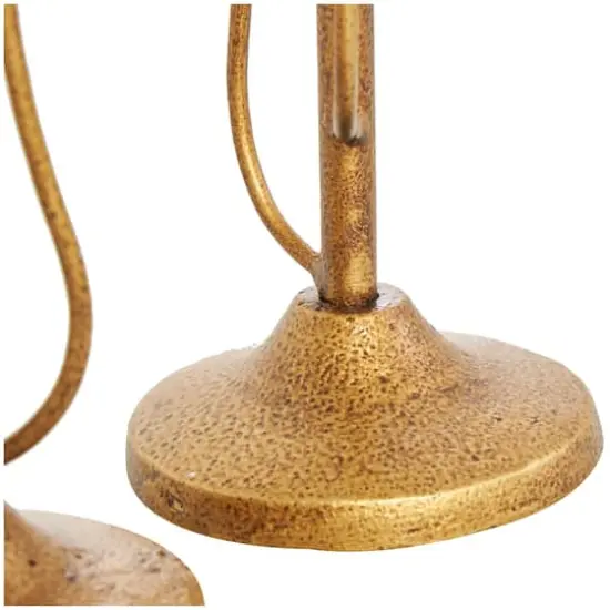 Gold Metal Abstract Mushroom Inspired Candle Holder Set {4}