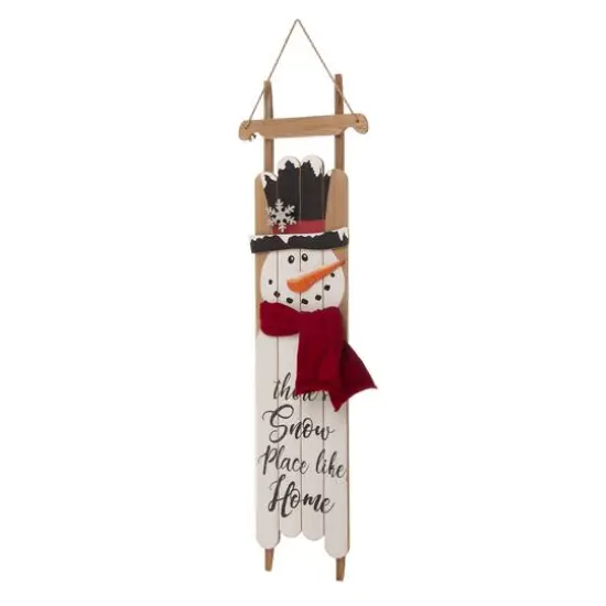 Glitzhome&reg; 3.5ft. Wooden Christmas Snowman Porch Sign {4}