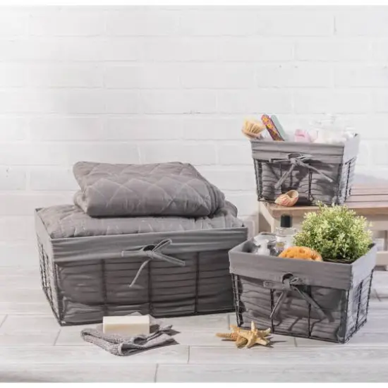 DII&reg; Gray Lined Vintage Wire Basket Set {4}