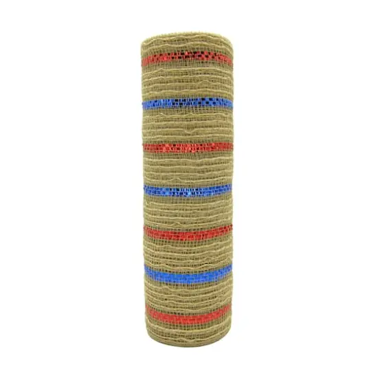 10" x 19ft. Red, Tan & Blue Striped Mesh by Celebrate It&trade; {1}