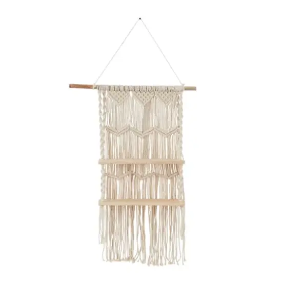 White Cotton Handmade 2 Shelves Macrame Wall Shelf 25" x 6" x 49" {3}