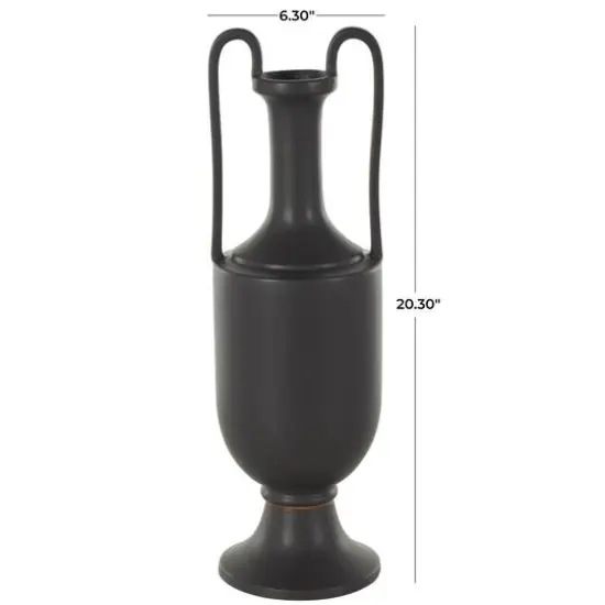 20.25" Black Ceramic Fluted Urn Shaped Vase with Arch Handles {8}