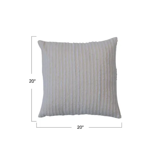 Hello Honey&reg; 20" Beige & White Stripes with Gold Thread Cotton & Acrylic Pillow {5}