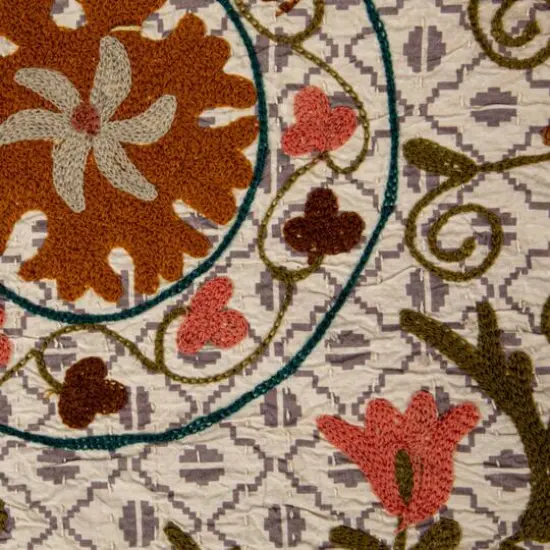 Hello Honey&reg; Red Multicolor Floral Stonewashed Printed Hand Embroidered Cotton Voile Throw {9}