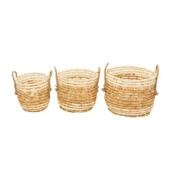 Round Beige Contemporary Sea Grass Storage Basket Set {4}