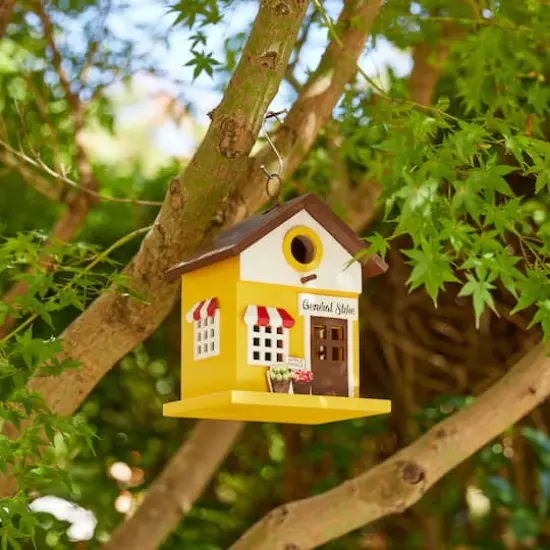 Glitzhome&reg; 9.5" Modern Yellow Wood General Store Birdhouse {5}
