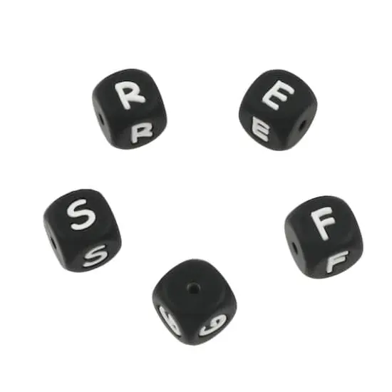 11.5mm Alphabet Cube Silicone Beads by Bead Landing&trade; Black {1}