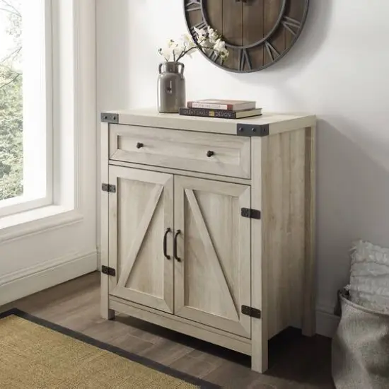 Walker Edison White Oak Farmhouse Barn Door Accent Cabinet {4}