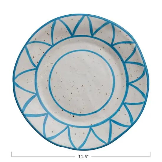 Hello Honey&reg; 11.5" Blue & White Sun Design Hand Painted Stoneware Plate {1}