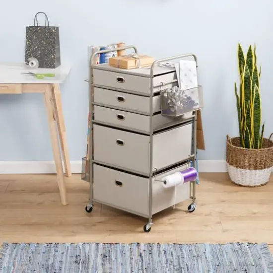 Honey Can Do Taupe Wrapping Paper Storage Cart with Wheels {13}