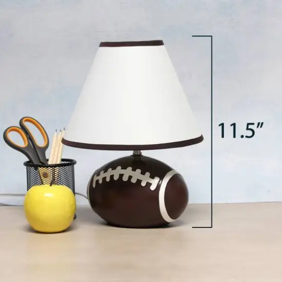 Simple Designs&trade; 11.5" Football Base Table Lamp with White Shade Brown Trim {5}
