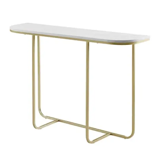Walker Edison Faux White Marble/Gold Modern Curved Entry Table {1}