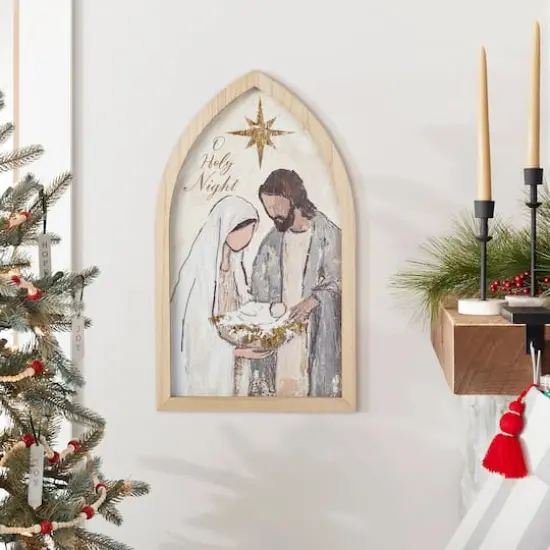 Glitzhome&reg; 19.75" Wooden Gold Foil Nativity Scene Wall Decor {3}