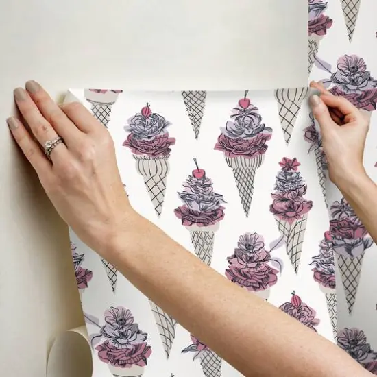 By Dylan M Pink Floral Ice Cream Peel & Stick Wallpaper {6}