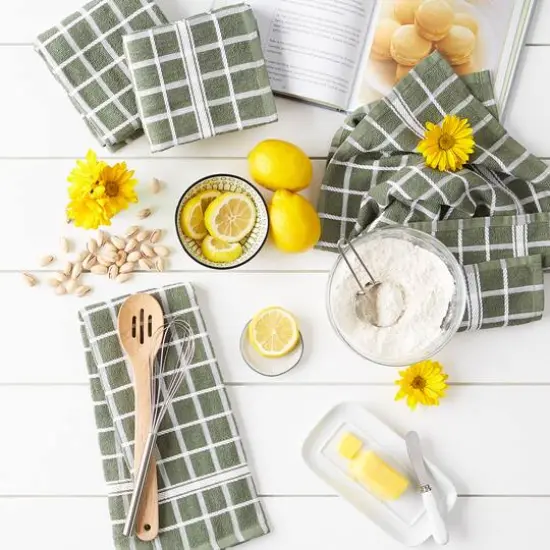 DII&reg; Solid Windowpane Terry Dishtowels, 4ct. Artichoke {6}