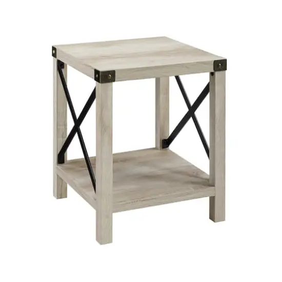 Walker Edison 22" Rustic Wood Side Table White Oak {1}